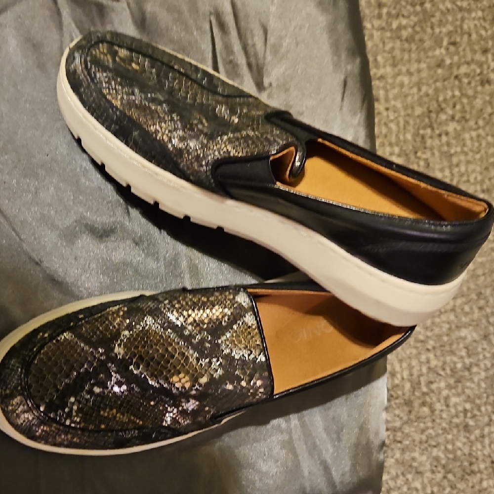 Vionic Black and Brown Snake Print Loafers